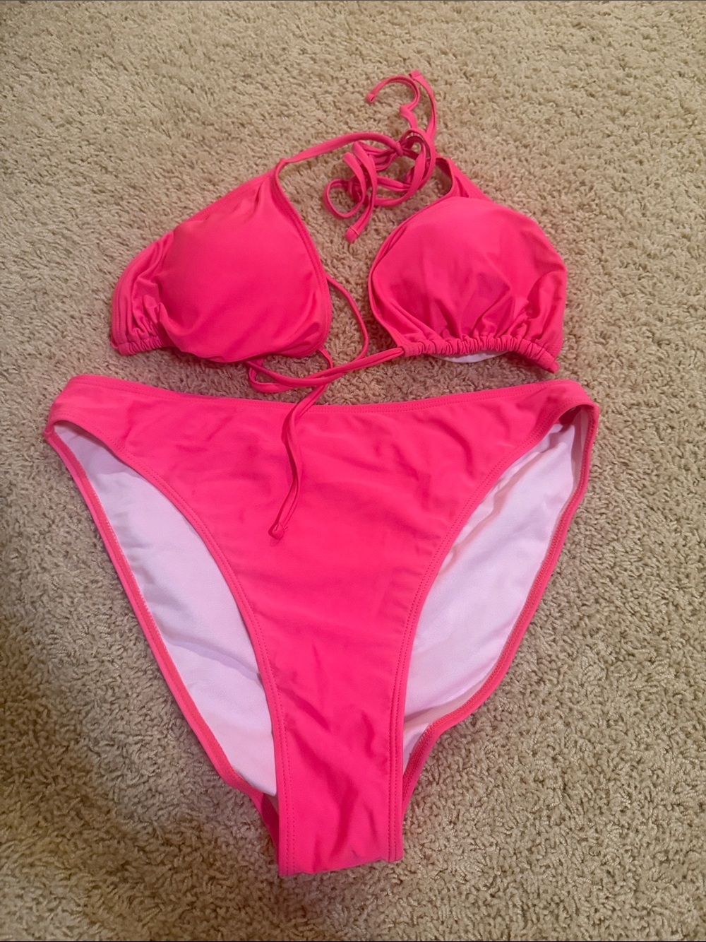 SHEIN Neon Pink Tie Triangle Bikini Two-Piece